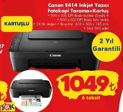 CANON E414 INKJET YAZICI FOTOKOPİ TARAMA+KARTUŞ CANON E414 INKJET YAZICI FOTOKOPİ TARAMA+KARTUŞ